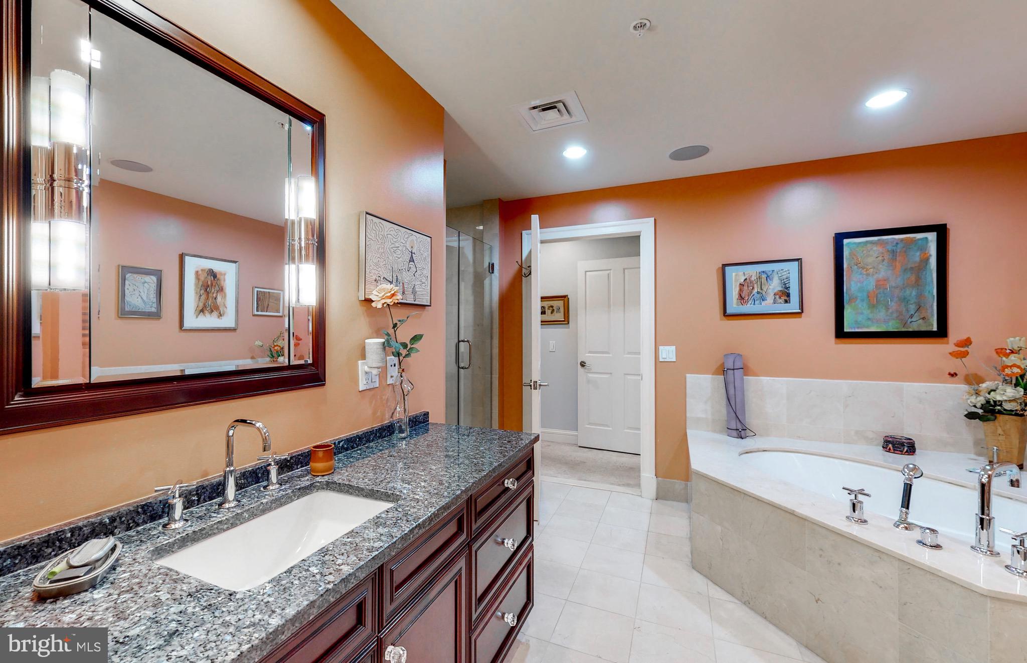 801 Key Highway, Unit T11 Baltimore, MD 21230 - Photo 27 of 86 a bathroom with a granite countertop tub sink and mirror