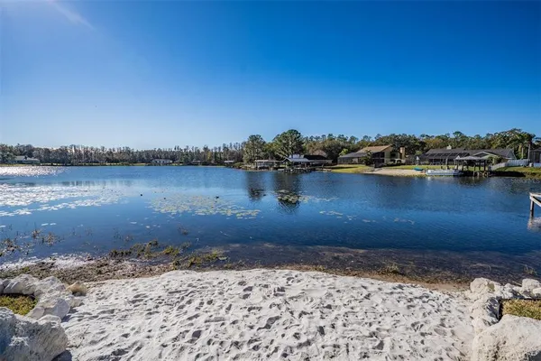 an aerial view of a houses with a lake view
