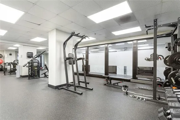 a view of a room with gym equipment
