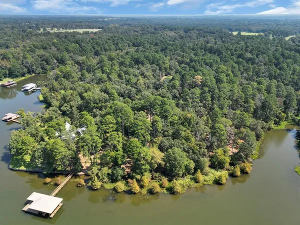 a view of a lake with houses in the back