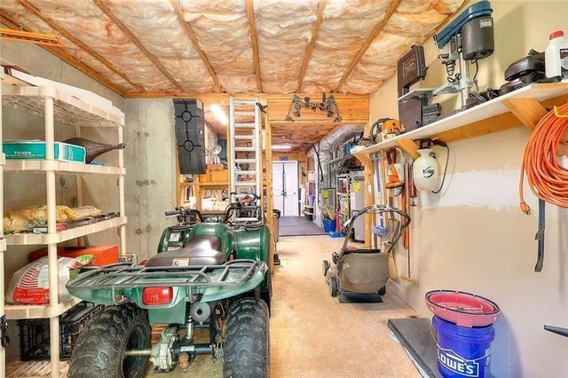 a view of a backyard with large trees