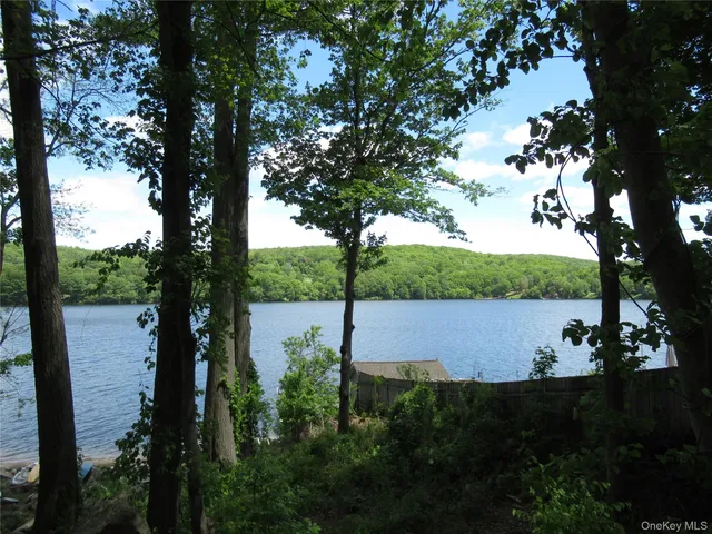 a view of a lake from a yard