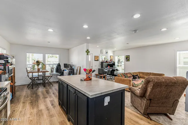 a view of a living room and dining room