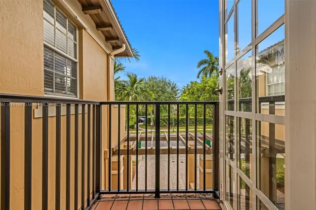a view of a building from a balcony
