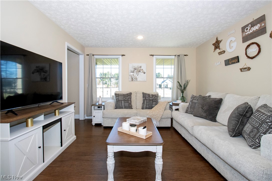 4750 McCauley Road Wooster, OH 44691 - Photo 6 of 37 Living room with dark style flooring and a textured ceiling