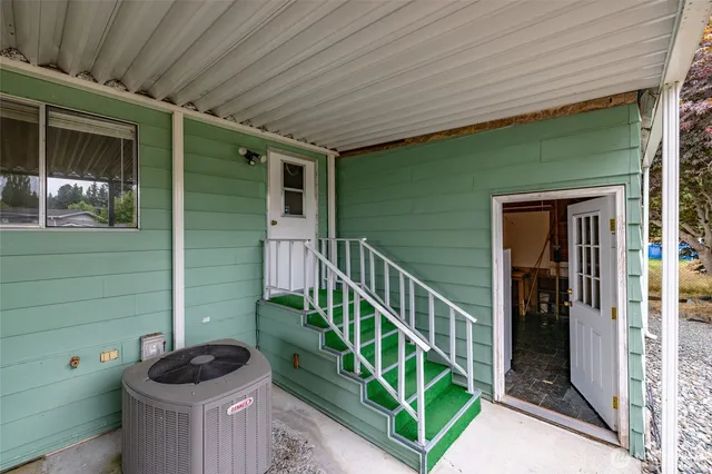a storage room with wooden floor