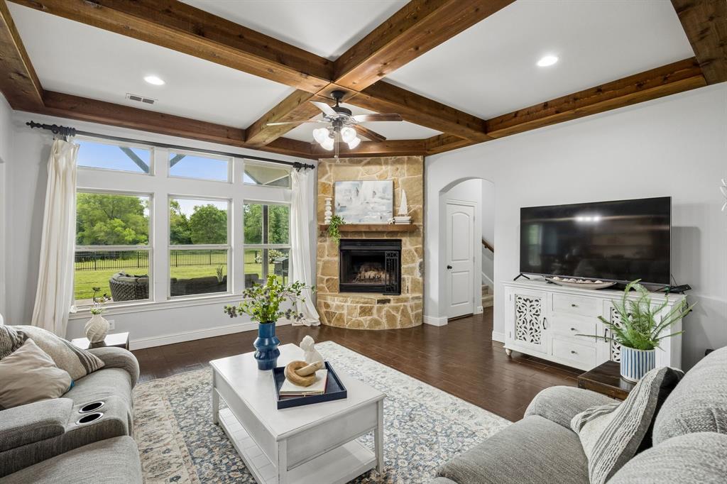 62 Trail Ridge Drive Melissa, TX 75454 - Photo 7 of 39 Entertain or just relax while overlooking the expansive backyard and beautiful beams and cozy fireplace