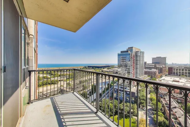 a view of city from a balcony