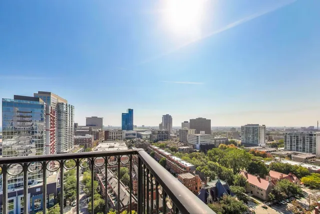 a city view from a balcony