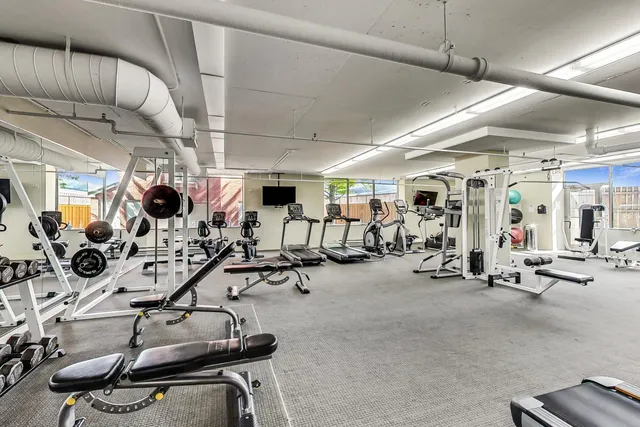 a view of a room with gym equipment
