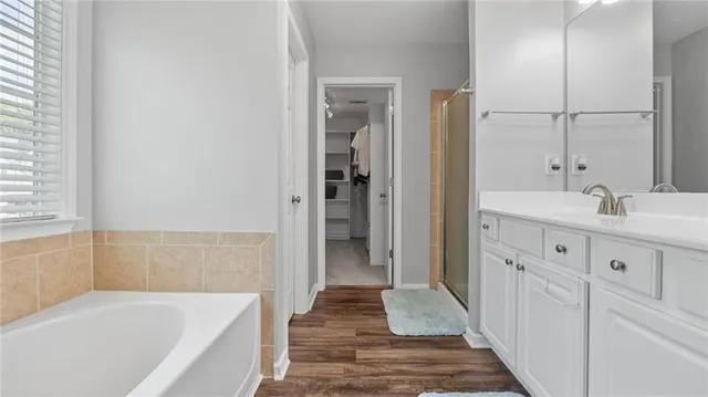 a bathroom with a bathtub