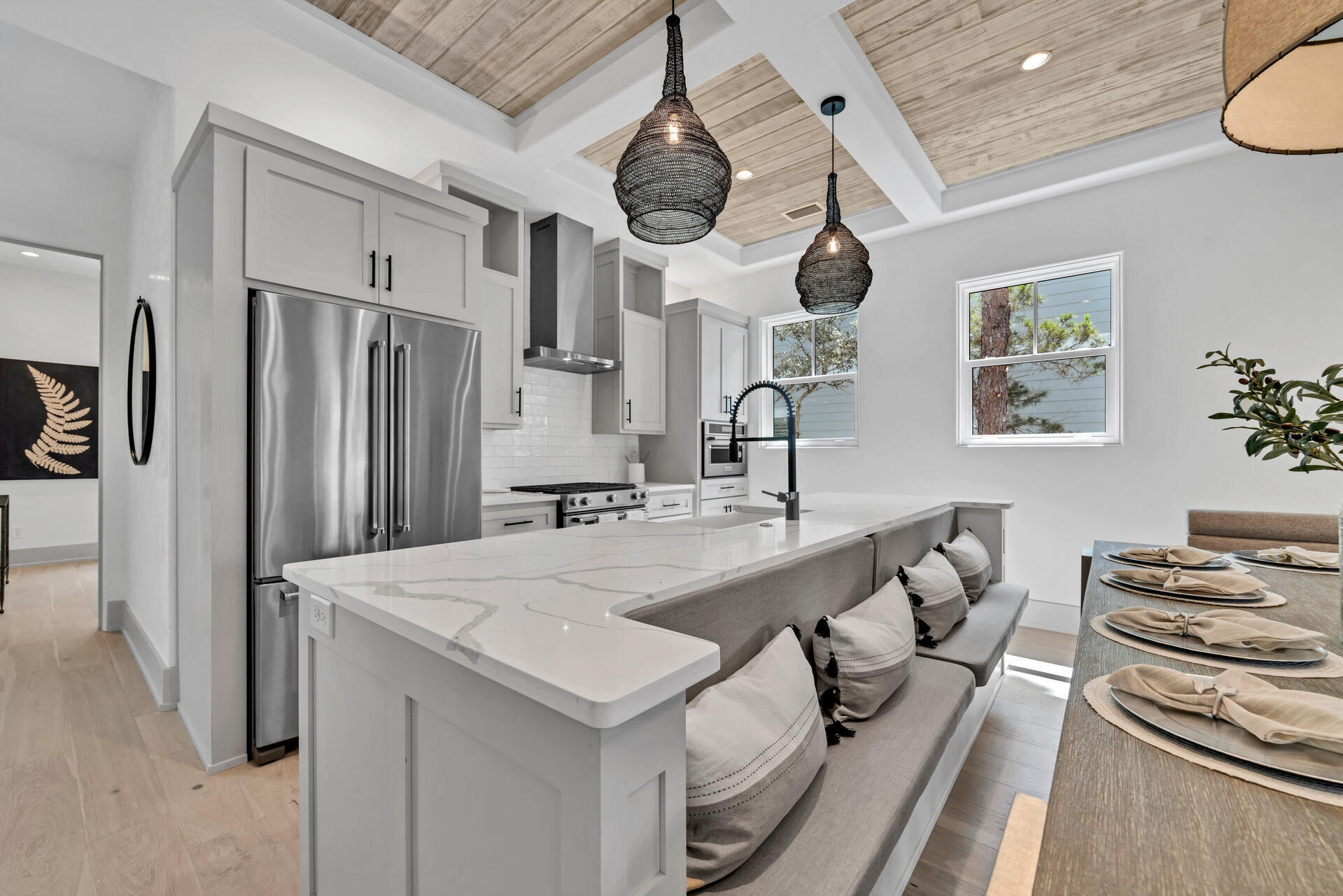 250 Grande Pointe Cir Inlet Beach Inlet Beach, FL 32461 - Photo 12 of 48 a kitchen with granite countertop a sink stainless steel appliances and a chandelier