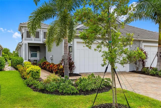 a view of a house with a tree and plants