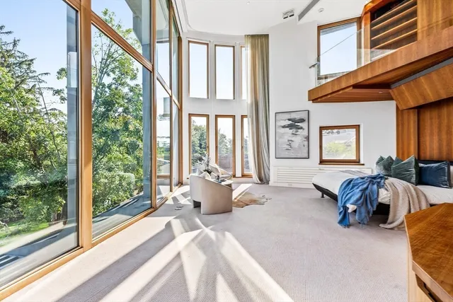 a view of balcony with furniture