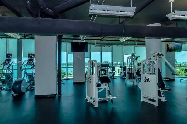 a view of a room with gym equipment