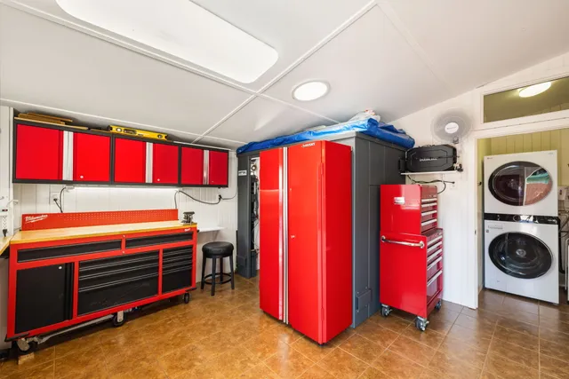 a room with furniture and storage space