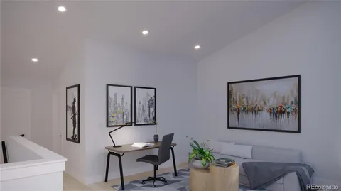a workspace with furniture and window