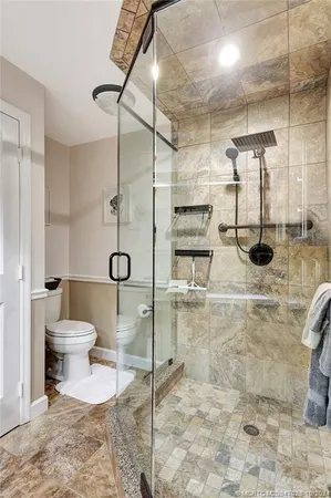 a view of house with a swimming pool outdoor seating yard and green space