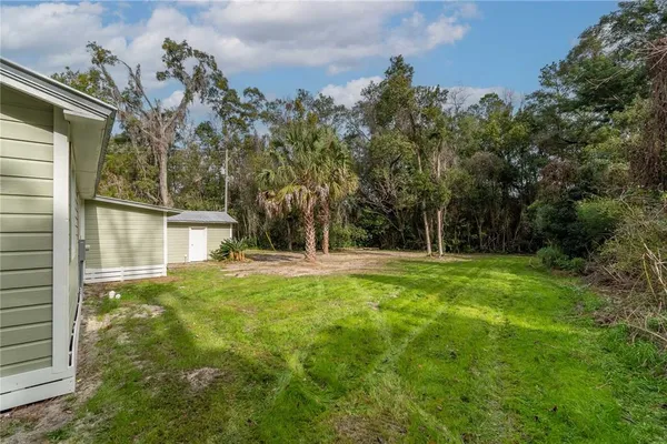 a backyard of a house with lots of green space