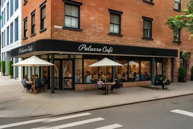 a view of a building and a street