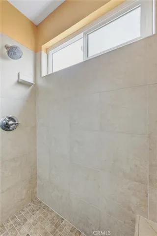 a close view of a shower in a bathroom