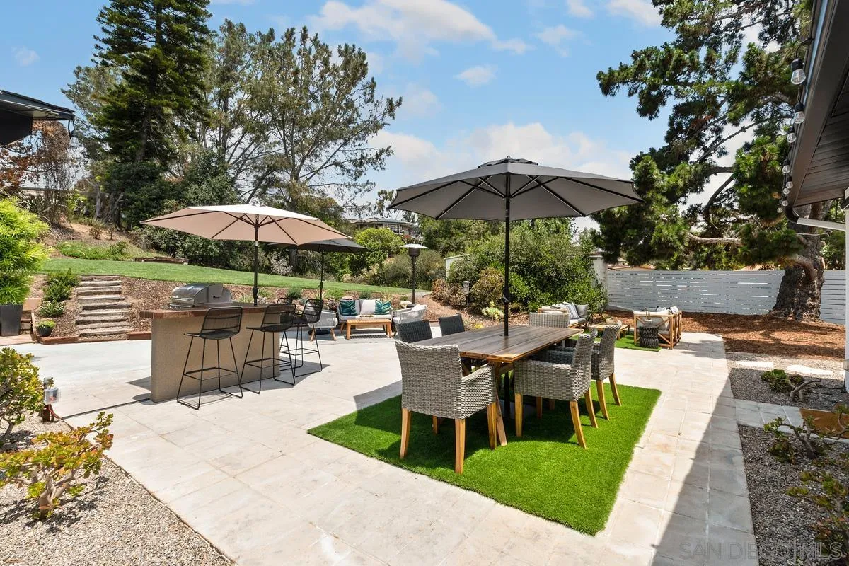 465 Glencrest Drive Solana Beach, CA 92075 - Photo 19 of 28 a view of a patio with chairs and table under an umbrella