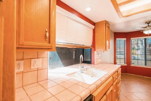 a living room with a large window