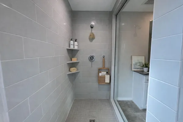 a bathroom with a shower
