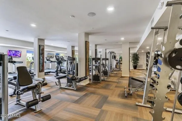 a view of a room with gym equipment