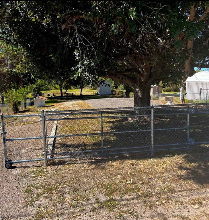 a view of a bench in a yard