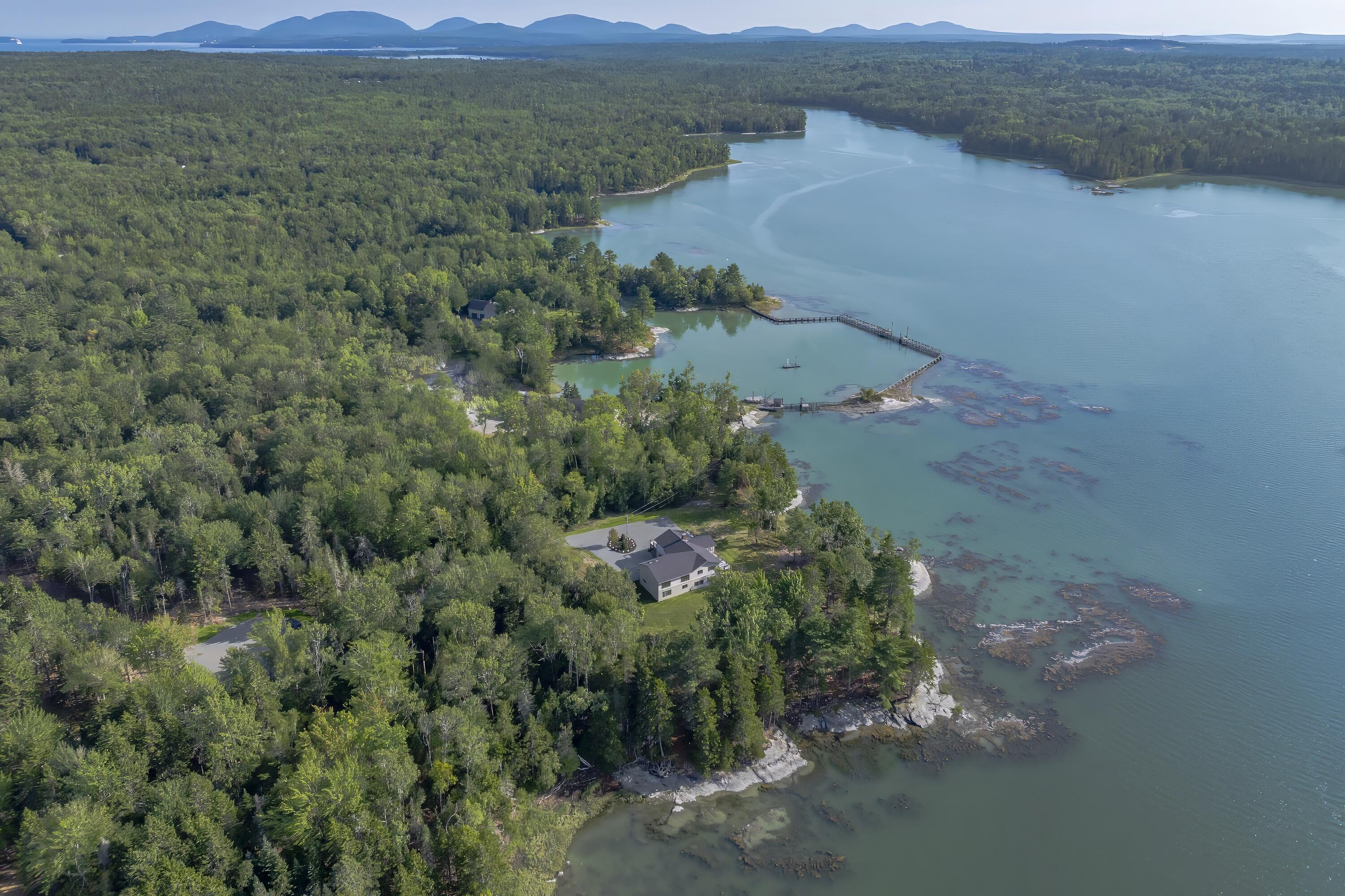 544 Seal Point Road Lamoine, ME 04605 - Photo 5 of 43 136 - Aerial House with Acadia Nat'l Mtn