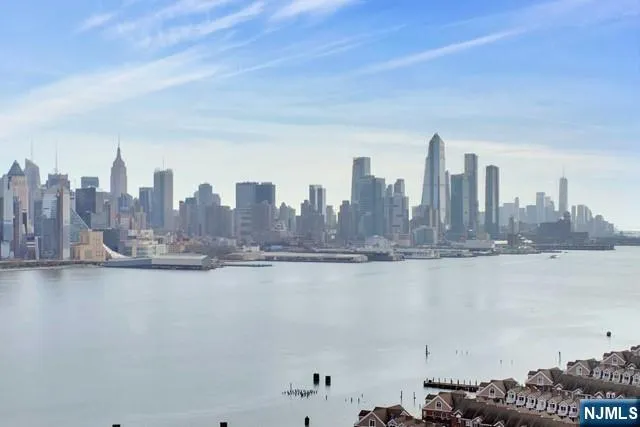 a view of a city with a lake and tall building