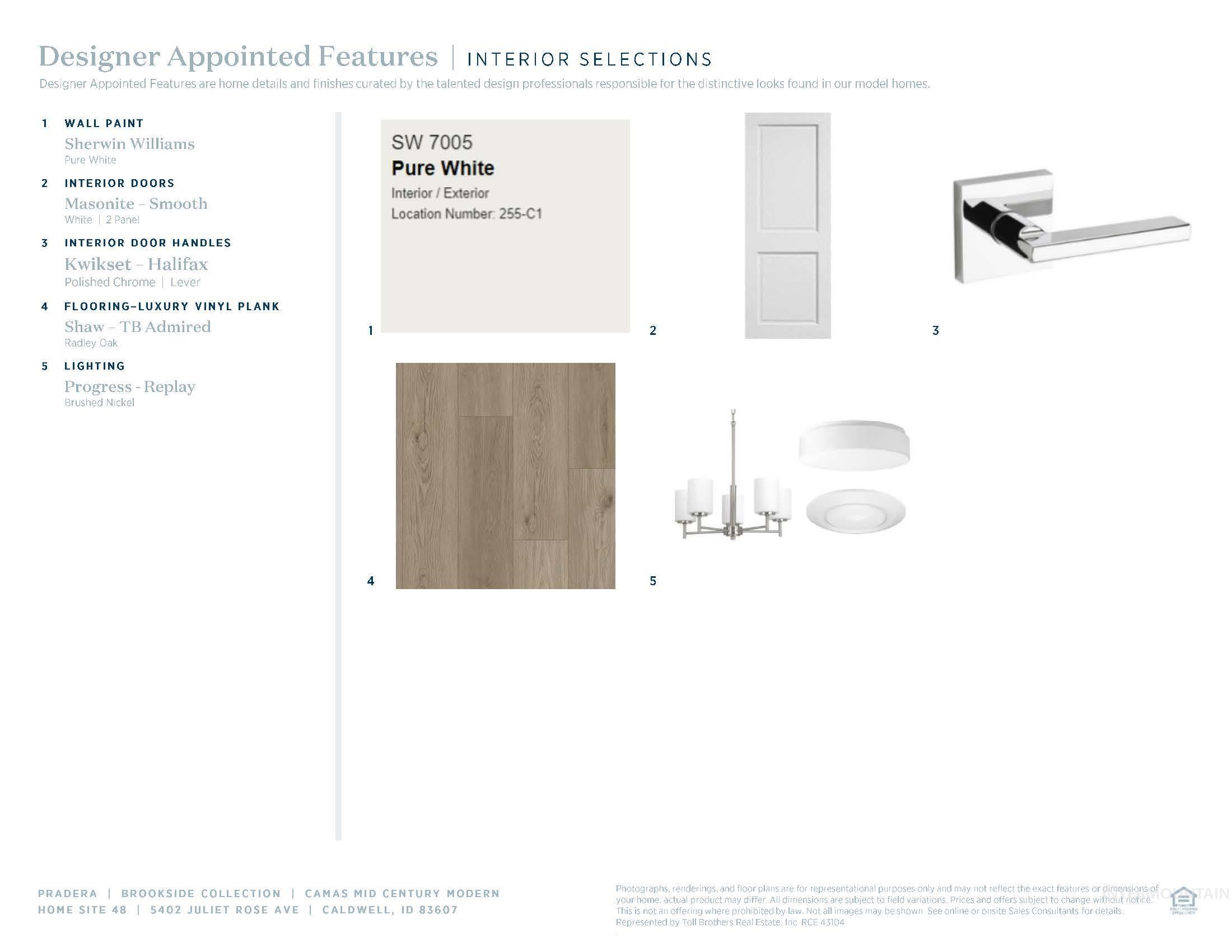 5402 Juliet Rose Avenue Caldwell, ID 83607 - Photo 14 of 20 Interior Selections Document. Displaying specific material and fixture choices for the property