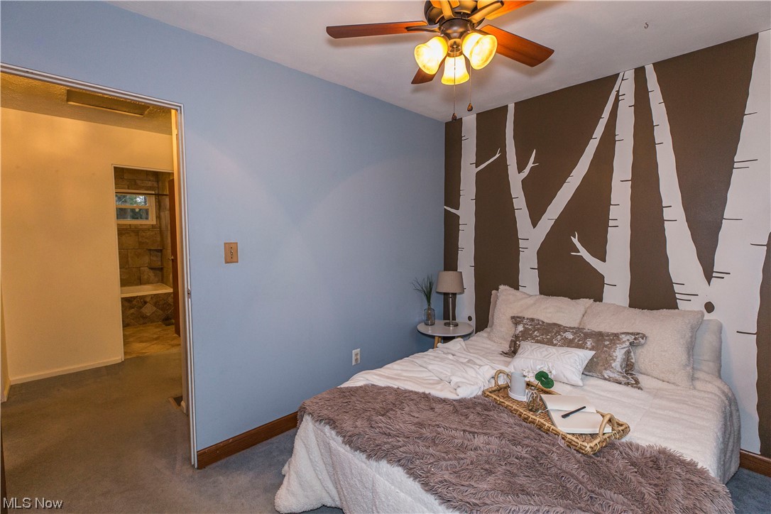 3755 North Santom Road Stow, OH 44224 - Photo 9 of 23 Carpeted bedroom featuring connected bathroom and ceiling fan