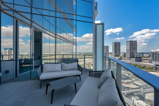 a view of a city from a balcony
