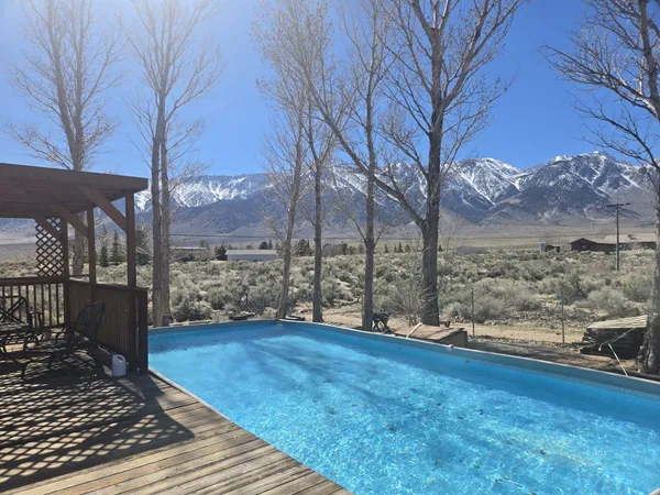 a view of a yard with a bench