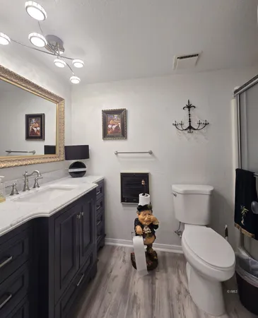 a bathroom with a sink a toilet and a mirror