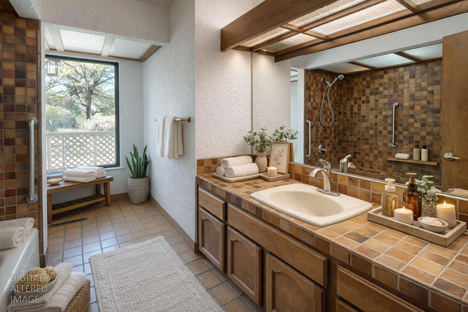 22801 Hidden Ranch Road Auburn, CA 95602 - Photo 33 of 94 a bathroom with a double vanity sink a mirror and a shower