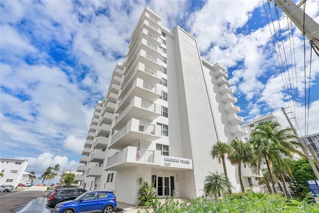 a front view of a multi story building