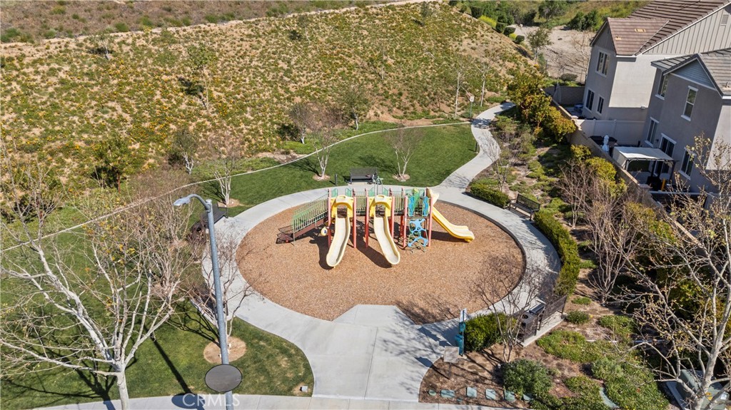 22157 Barrington Way Saugus, CA 91350 - Photo 44 of 46 an aerial view of a swimming pool with outdoor seating and covered with trees