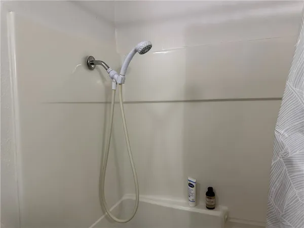 a bathroom with a bathtub