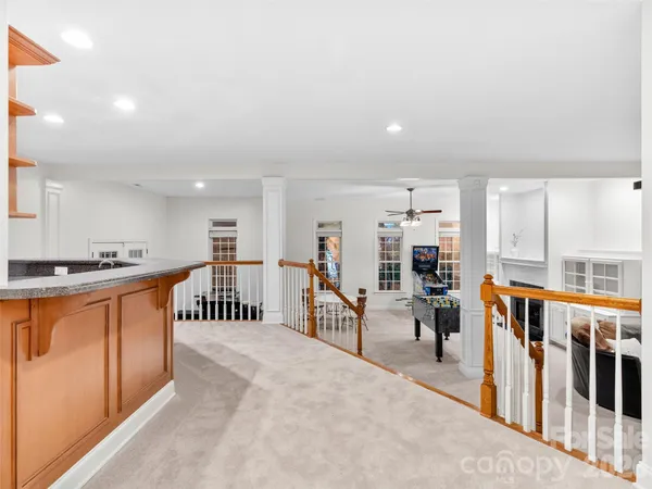 a view of a living room and dining room