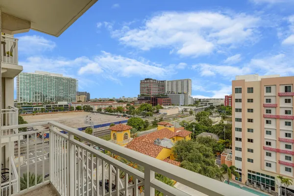 a city view from a balcony