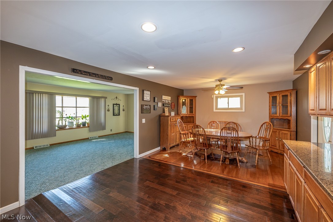 490 Mapleview Drive Seven Hills, OH 44131 - Photo 6 of 50 Dining area featuring dark wood-type flooring, a ceiling fan, recessed lighting