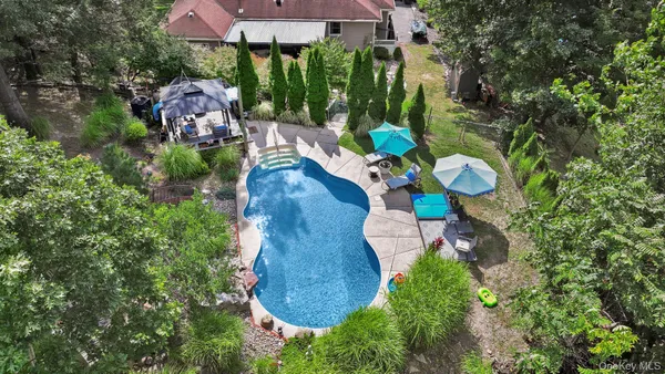a view of backyard with outdoor seating and plants