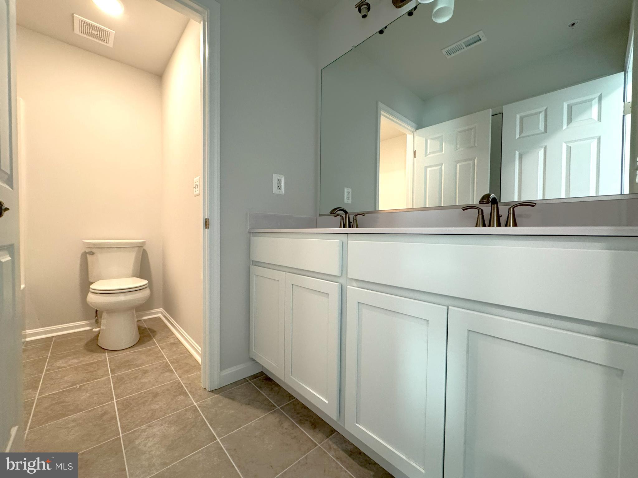 11306 H G Trueman Road Lusby, MD 20657 - Photo 18 of 33 a bathroom with a sink a toilet and a mirror