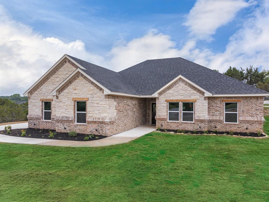 a front view of house with a garden