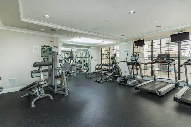 a view of a room with gym equipment