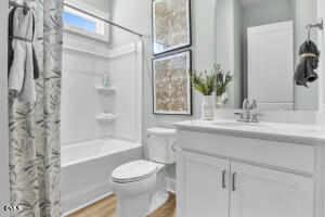 1111 Masters Place Way Durham, NC 27703 - Photo 21 of 37 a bathroom with a sink a toilet and a bathtub