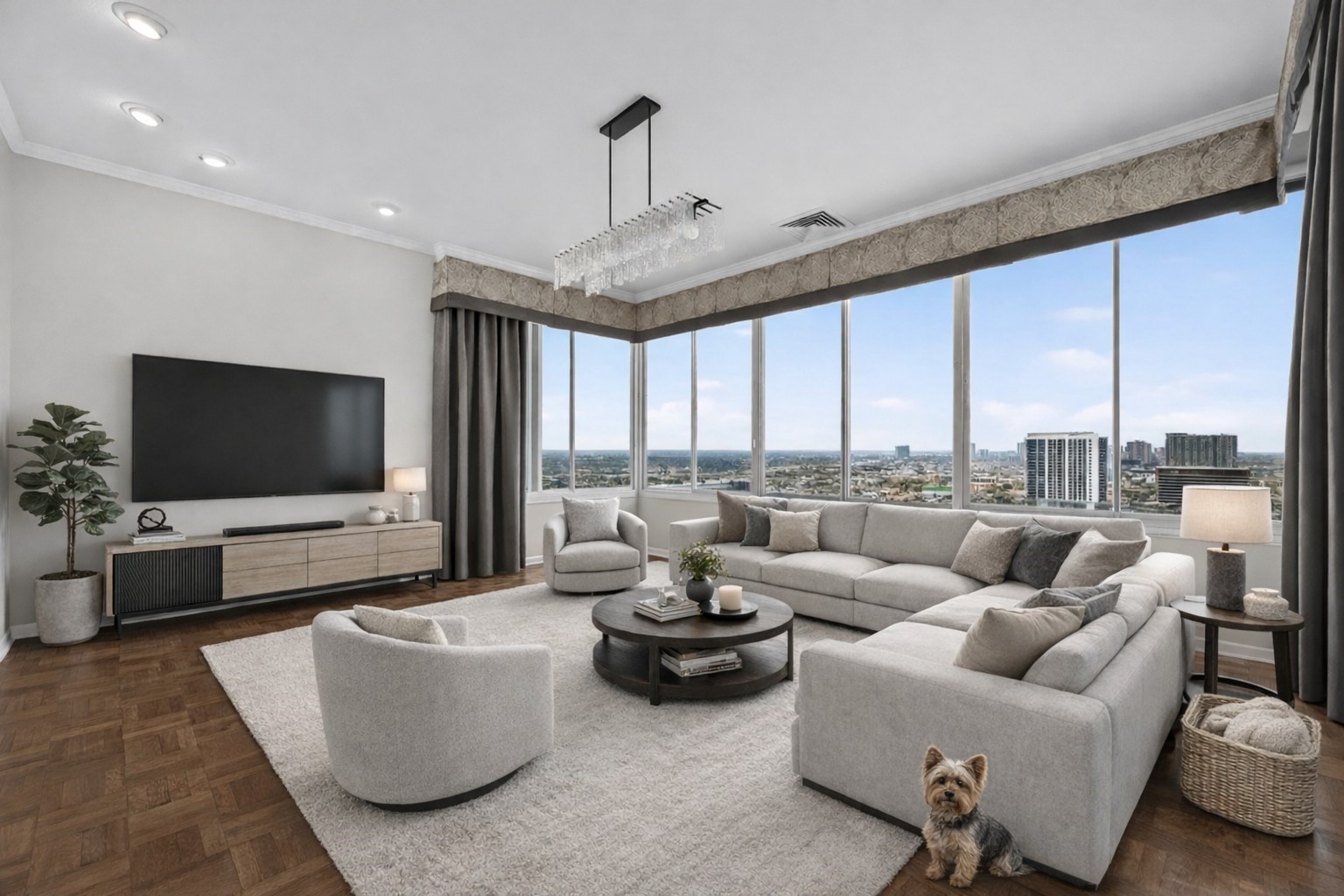Virtually stage Dining Room as Family Room